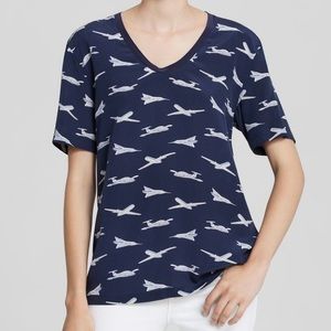 Equipment silk airplane planes print blouse shirt